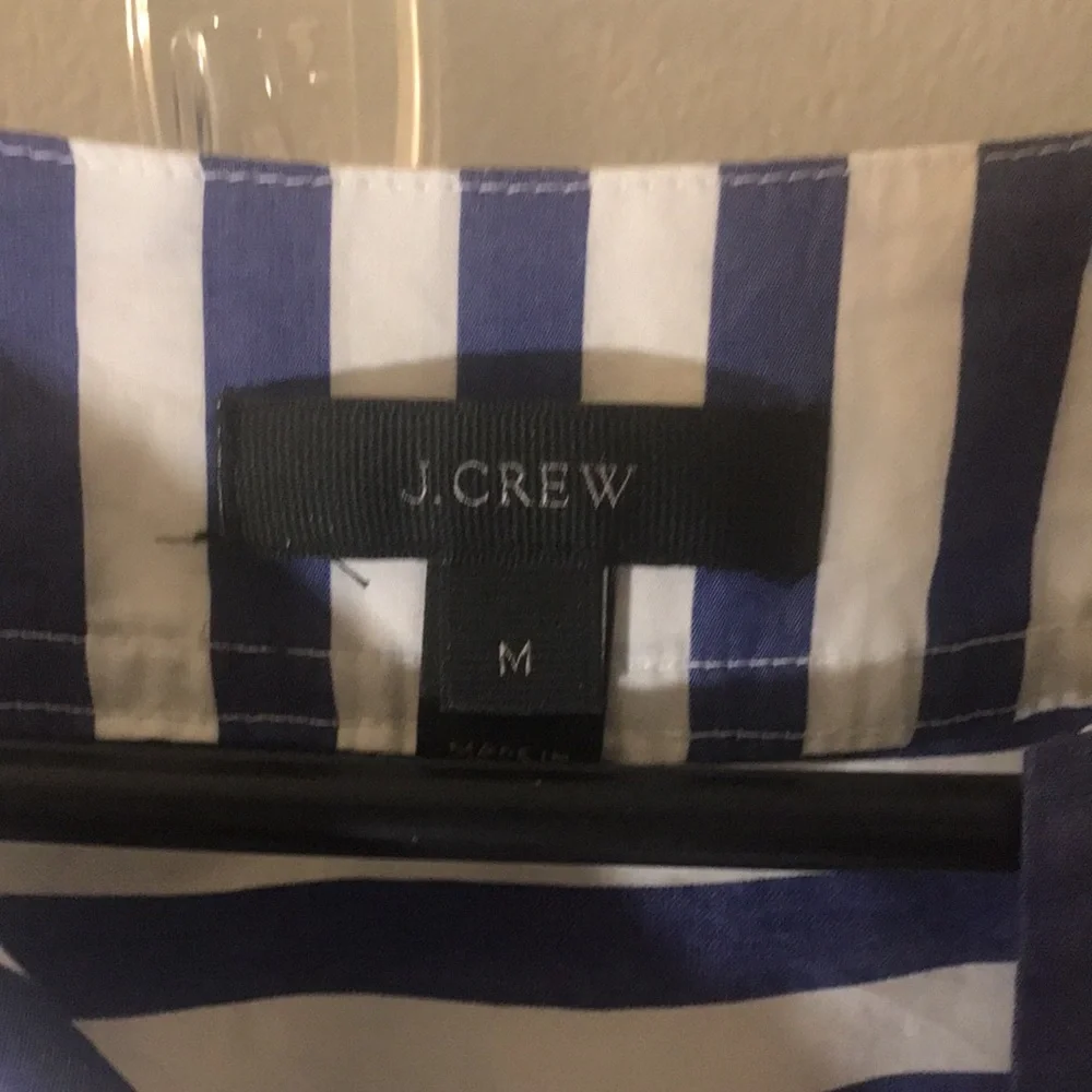 J CREW long sleeve top size m purple white stripes open neck business ca…
